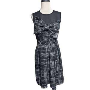 Trina Turk Black & Grey Sleeveless Plaid Wool Dress with Bow Size 6